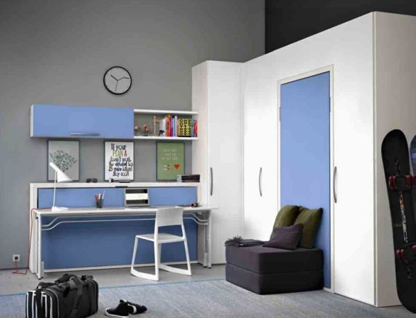 Letto a Scomparsa SHIN CLEVER Laccato Celeste